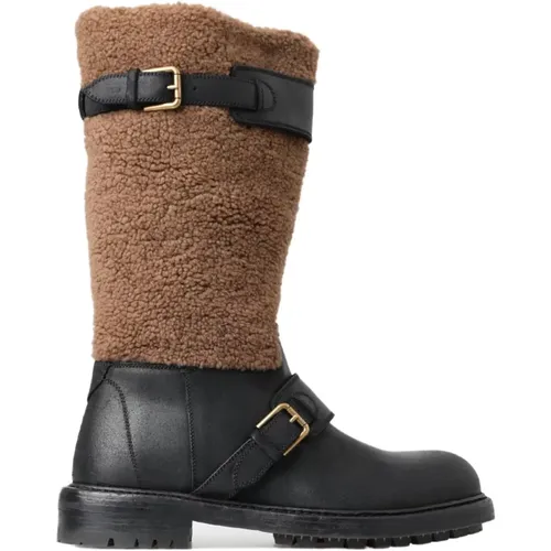 Luxuriöse Shearling-Leder-Langstiefel - Dolce & Gabbana - Modalova