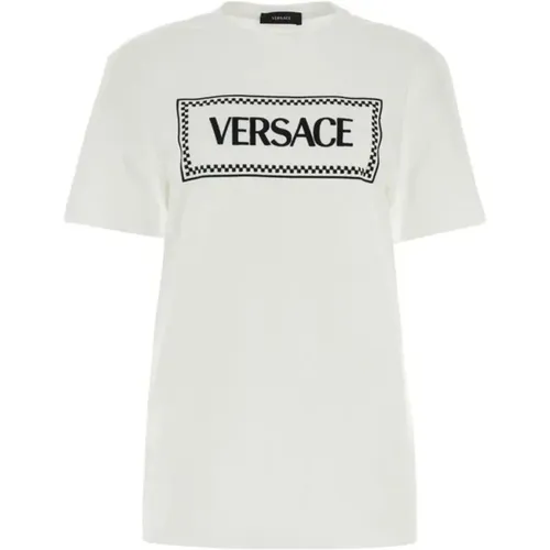 Cotton T-Shirt with Logo Print , female, Sizes: XS, S, 2XS - Versace - Modalova