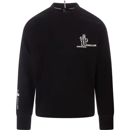 Schwarzer Crewneck Sweatshirt mit Logo-Details - Moncler - Modalova