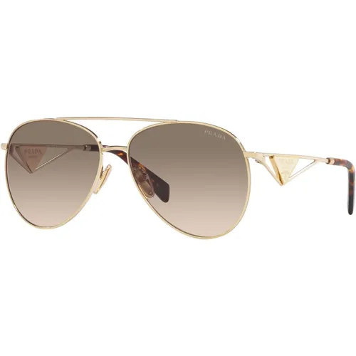 Pale Gold/Light Brown Shaded Sunglasses , female, Sizes: 58 MM - Prada - Modalova