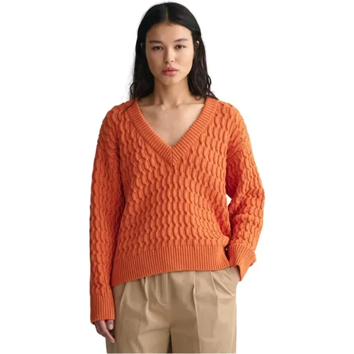 Strukturierter Pullover mit V-Ausschnitt , Damen, Größe: M - Gant - Modalova