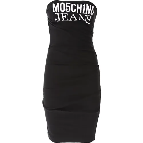Schwarzes Logo-Print-Trägerloses Kleid , Damen, Größe: L - Moschino - Modalova