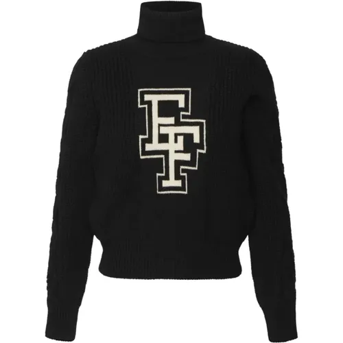 Schwarz/Weiß Zopfmuster Strickpullover , Damen, Größe: L - Elisabetta Franchi - Modalova