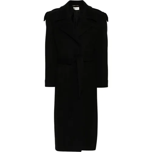 Wool-Cashmere Belted Coat , female, Sizes: XL - Saint Laurent - Modalova