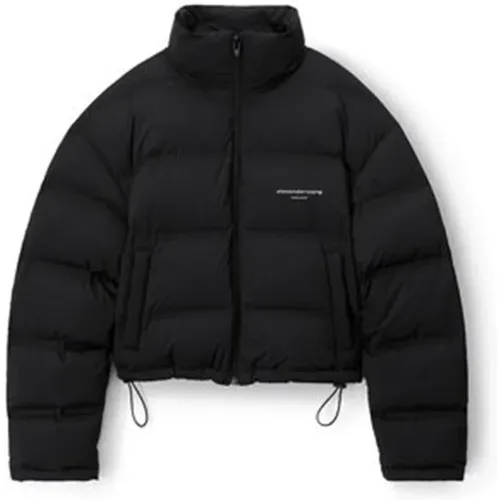 Schwarze Gesteppte Gepolsterte Jacke mit Logo - alexander wang - Modalova