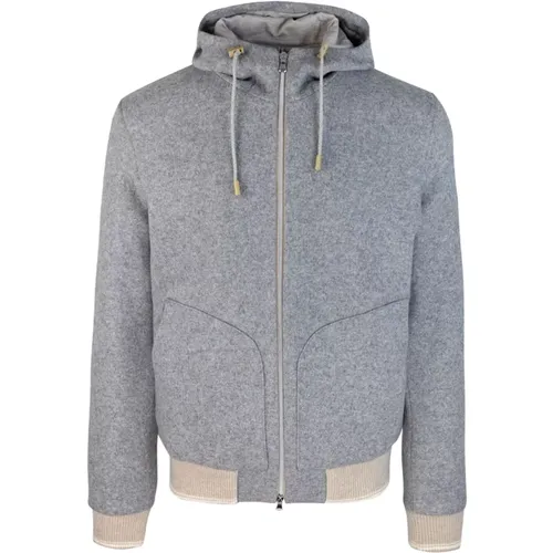 Grey Zip Hooded Sweater Wool Blend , male, Sizes: M, L, XL - Lubiam - Modalova