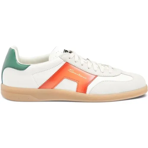 Weiße Leder Low Top Sneakers , Herren, Größe: 41 EU - Santoni - Modalova