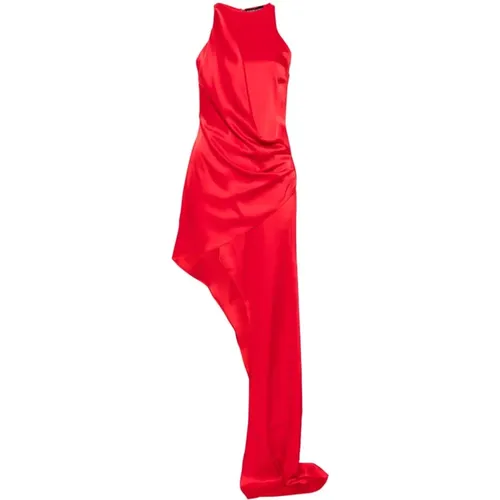 Rotes Satin Asymmetrisches Kleid - DAVID KOMA - Modalova