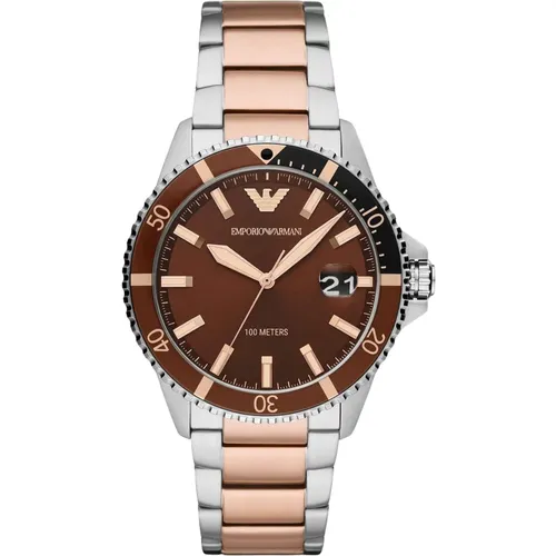 Quartz Watch with Date Display and Two-Tone Bracelet , male, Sizes: ONE SIZE - Emporio Armani - Modalova