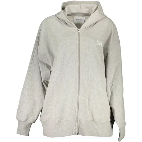 Grauer Hoodie mit Reißverschluss und Logo , Damen, Größe: XS - Calvin Klein - Modalova