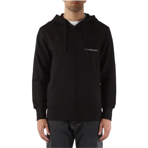 Hooded zip-up cotton sweatshirt , male, Sizes: S, M, 2XL, L - Calvin Klein Jeans - Modalova