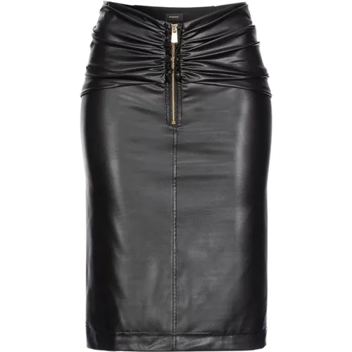 Gathered Leather Pencil Skirt , female, Sizes: S - pinko - Modalova