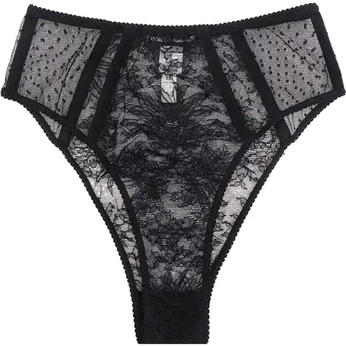 Schwarzes Spitzenkleid - Hohe Taille, Stretch-Profile , Damen, Größe: XS - Dolce & Gabbana - Modalova