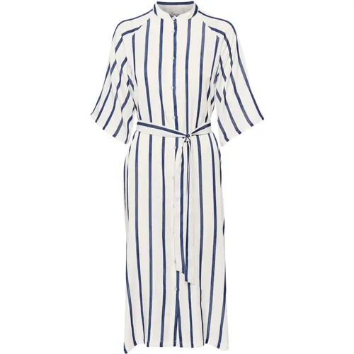Striped Shirtdress Snow White Blue Stripe , female, Sizes: M - My Essential Wardrobe - Modalova