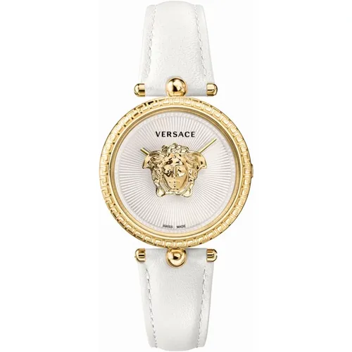 Empire Weißes Leder Gold Stahl Uhr , Damen, Größe: ONE Size - Versace - Modalova