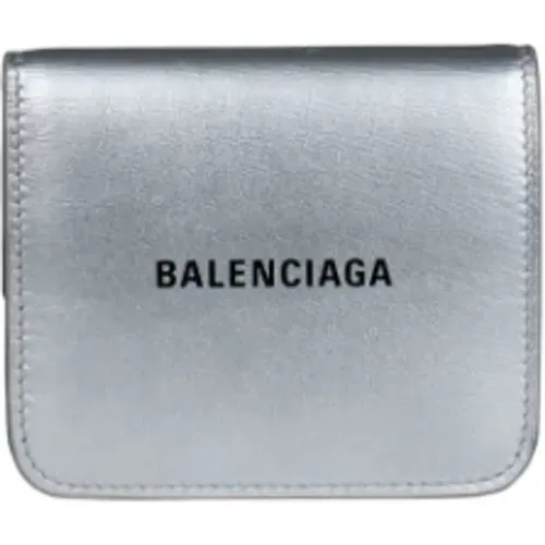 Silberne Leder Mini Geldbörse mit Logo Schrift - Balenciaga - Modalova