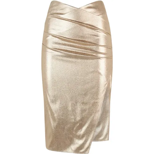 Asymmetric Gold Longuette Dress , female, Sizes: S, M, L, XL - Elisabetta Franchi - Modalova