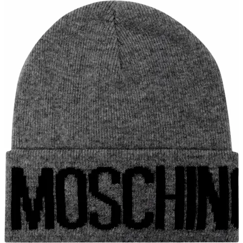 Grey Knitted Hat with Logo Design , male, Sizes: ONE SIZE - Moschino - Modalova