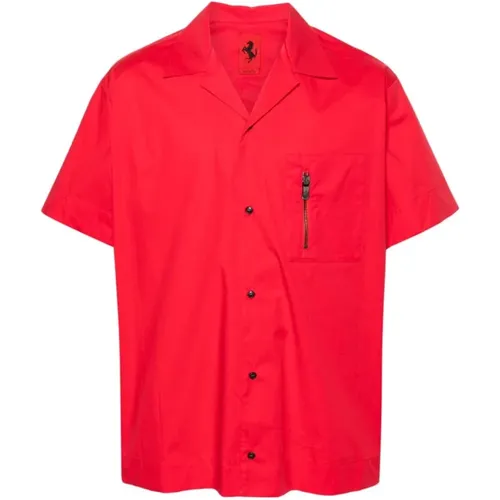 Rotes Popelinehemd mit Banddetail , Herren, Größe: L - Ferrari - Modalova
