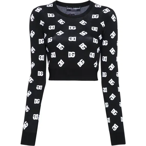 Intarsia-Knit Logo Sweater Black , female, Sizes: M, S, XS - Dolce & Gabbana - Modalova