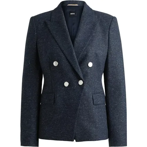 Slim Fit Wollmischung Doppelreihiger Blazer Blau , Damen, Größe: L - Hugo Boss - Modalova