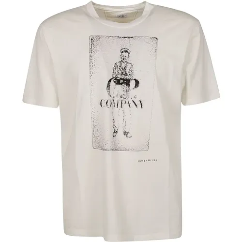 Weißes Baumwoll-T-Shirt für Männer , Herren, Größe: S - C.P. Company - Modalova