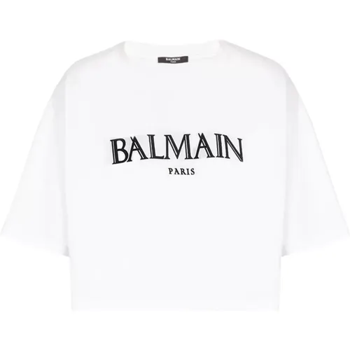 Kurzes T-Shirt mit römischem -ogo aus Kautschuk - Balmain - Modalova