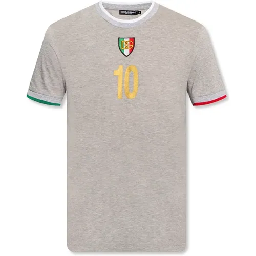Graues Baumwoll-T-Shirt mit Rundhalsausschnitt , Herren, Größe: S - Dolce & Gabbana - Modalova
