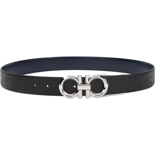 Black Leather Gancini Reversible Belt , male, Sizes: 105 CM - Salvatore Ferragamo - Modalova