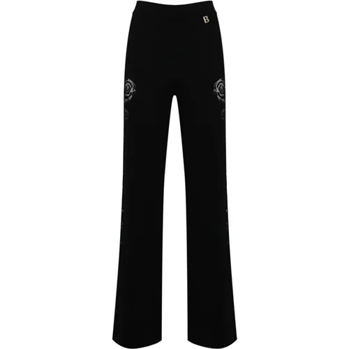 Schwarze Strickhose mit Blumendetail , Damen, Größe: L - Blugirl - Modalova