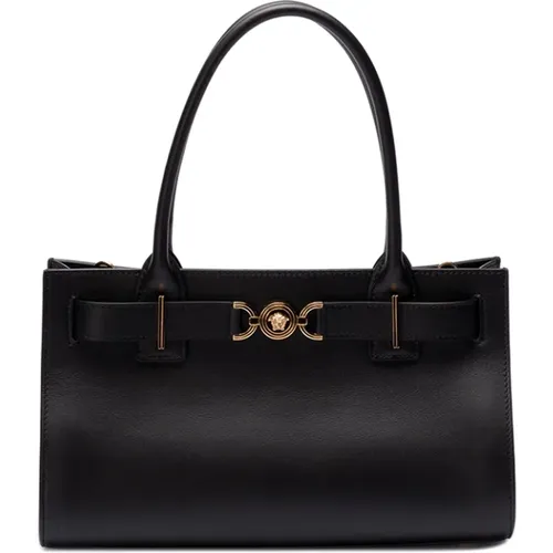 Schwarze und Goldene Große Tote Tasche,Tote Bags - Versace - Modalova