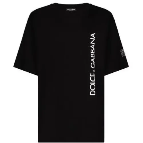 Vertikales Logo Schwarzes T-Shirt - Dolce & Gabbana - Modalova