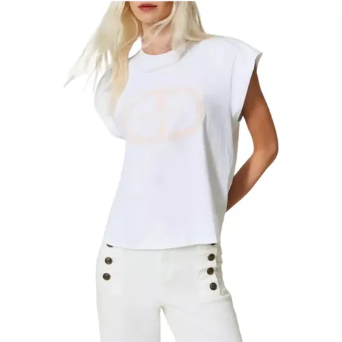 Oval T-Shirt mit Aletta-Ärmeln , Damen, Größe: L - Twinset - Modalova