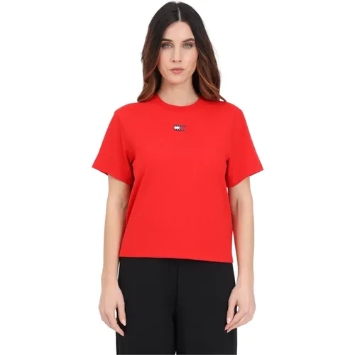 Rotes Logo T-Shirt für Damen - Tommy Jeans - Modalova