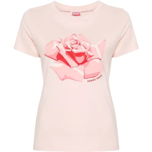 Rose Jersey Top mit Logo Print , Damen, Größe: M - Kenzo - Modalova
