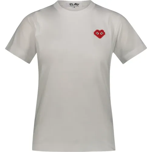 Rotes T-Shirt mit pixeliertem Herz , Damen, Größe: L - Comme des Garçons - Modalova