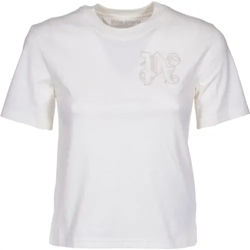 Besticktes Monogramm T-shirt Beige , Damen, Größe: XS - Palm Angels - Modalova