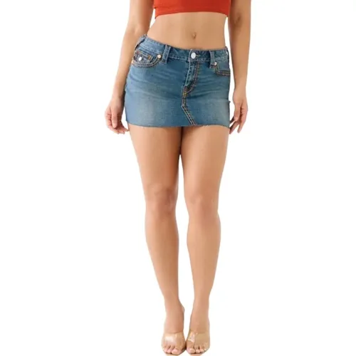 Denim Saddle Stitch Mini Skirt , female, Sizes: W24, W25, W28 - True Religion - Modalova