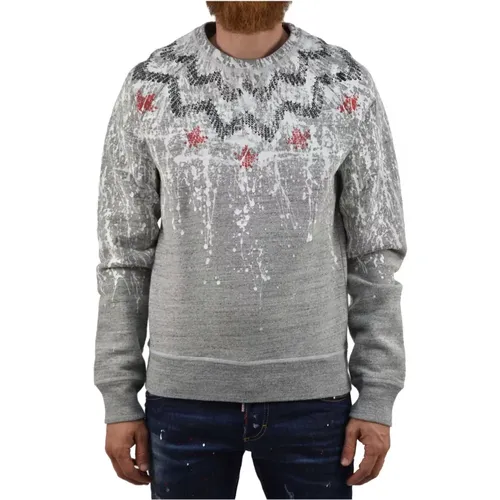 Multicolor Print Sweatshirt for Men , male, Sizes: M - Dsquared2 - Modalova