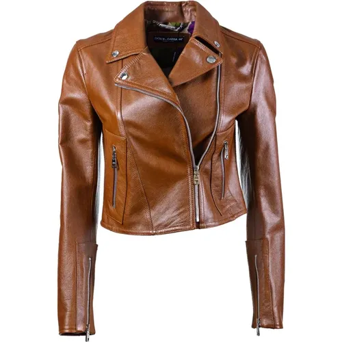 Women Leather Jacket Zipper Style , female, Sizes: XS, XL, 2XS, 3XS - Dolce & Gabbana - Modalova