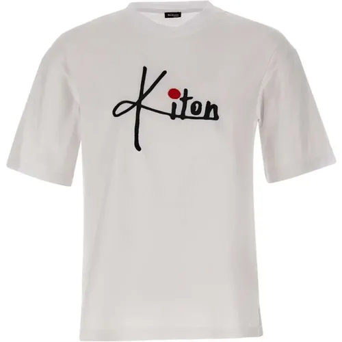 Weißes T-Shirt mit Maxi-Logo-Stickerei - Kiton - Modalova