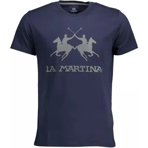 Blauer Crew Neck T-Shirt mit Print - LA MARTINA - Modalova