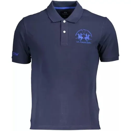Blau Besticktes Baumwoll-Poloshirt , Herren, Größe: L - LA MARTINA - Modalova