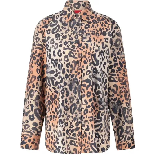 Leopard Print Oversized Boyfriend Blouse , Damen, Größe: L - Hugo Boss - Modalova