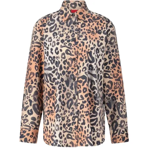 Leopard Print Oversized Boyfriend Blouse , female, Sizes: S, XL, L, M, XS - Hugo Boss - Modalova