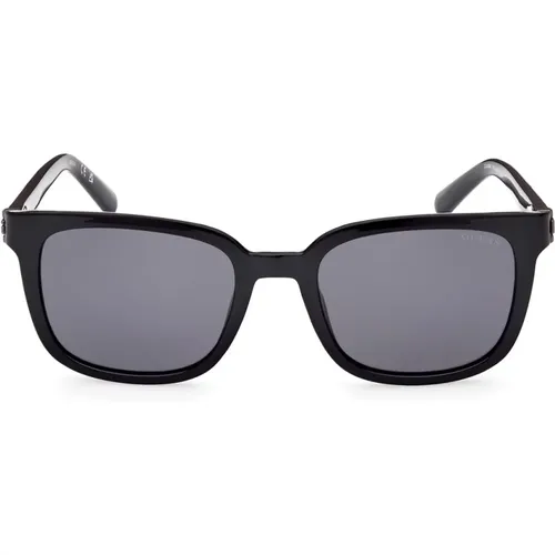 Polarized Rectangular Sunglasses with Thin Arms and Smoke Lenses , unisex, Sizes: 55 MM - Guess - Modalova