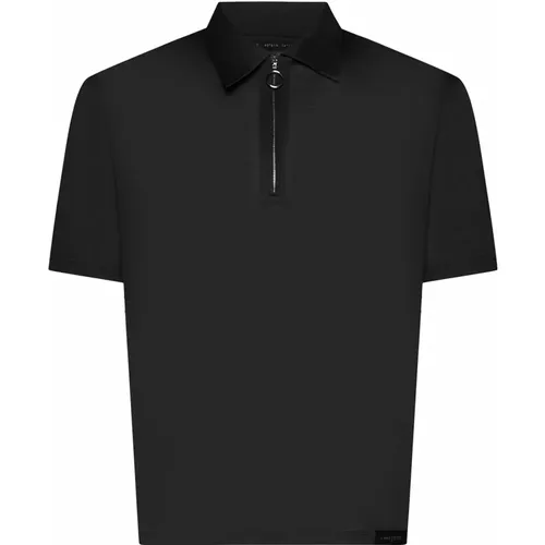 Schwarzes Baumwoll-Poloshirt mit Reißverschluss - Low Brand - Modalova