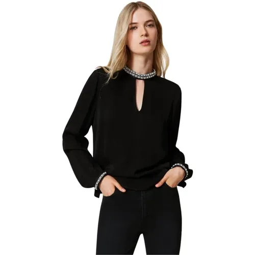 Schwarze Bestickte Bluse , Damen, Größe: L - Twinset - Modalova