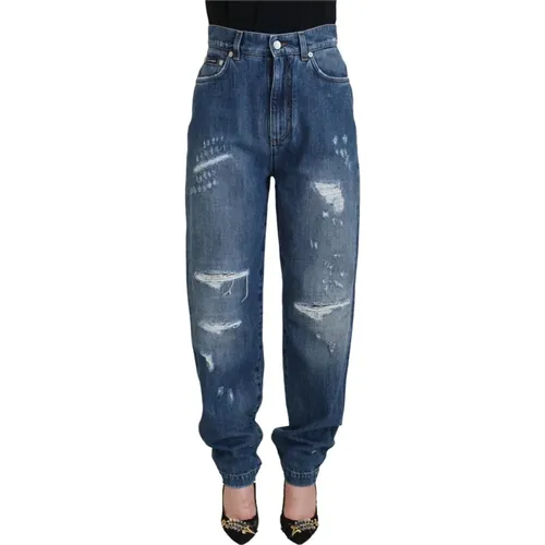 Blaue Gewaschene Baumwoll Tattered Denim Jeans , Damen, Größe: XS - Dolce & Gabbana - Modalova