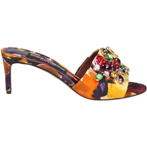 Multicolour Brocade Slipper with Colored Stones , female, Sizes: 3 UK - Dolce & Gabbana - Modalova